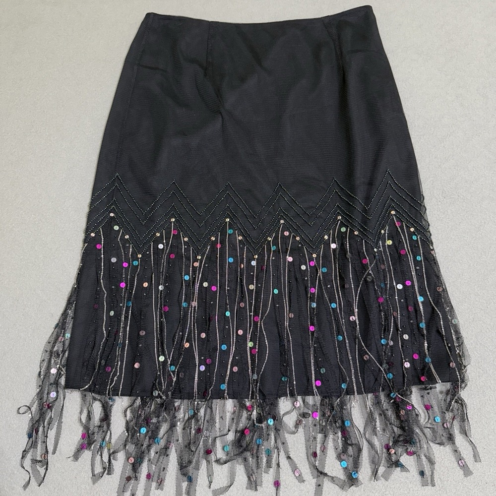 Black Skirt 6 Mesh Heavily Beaded Chain Whimsygoth Dressy Fringe Fairy Glam Y2K - Picture 1 of 16